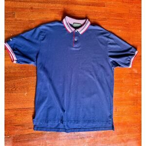 Men’s Vintage Country Cottons Navy Blue Red Collared Polo Shirt XX-Large XXL